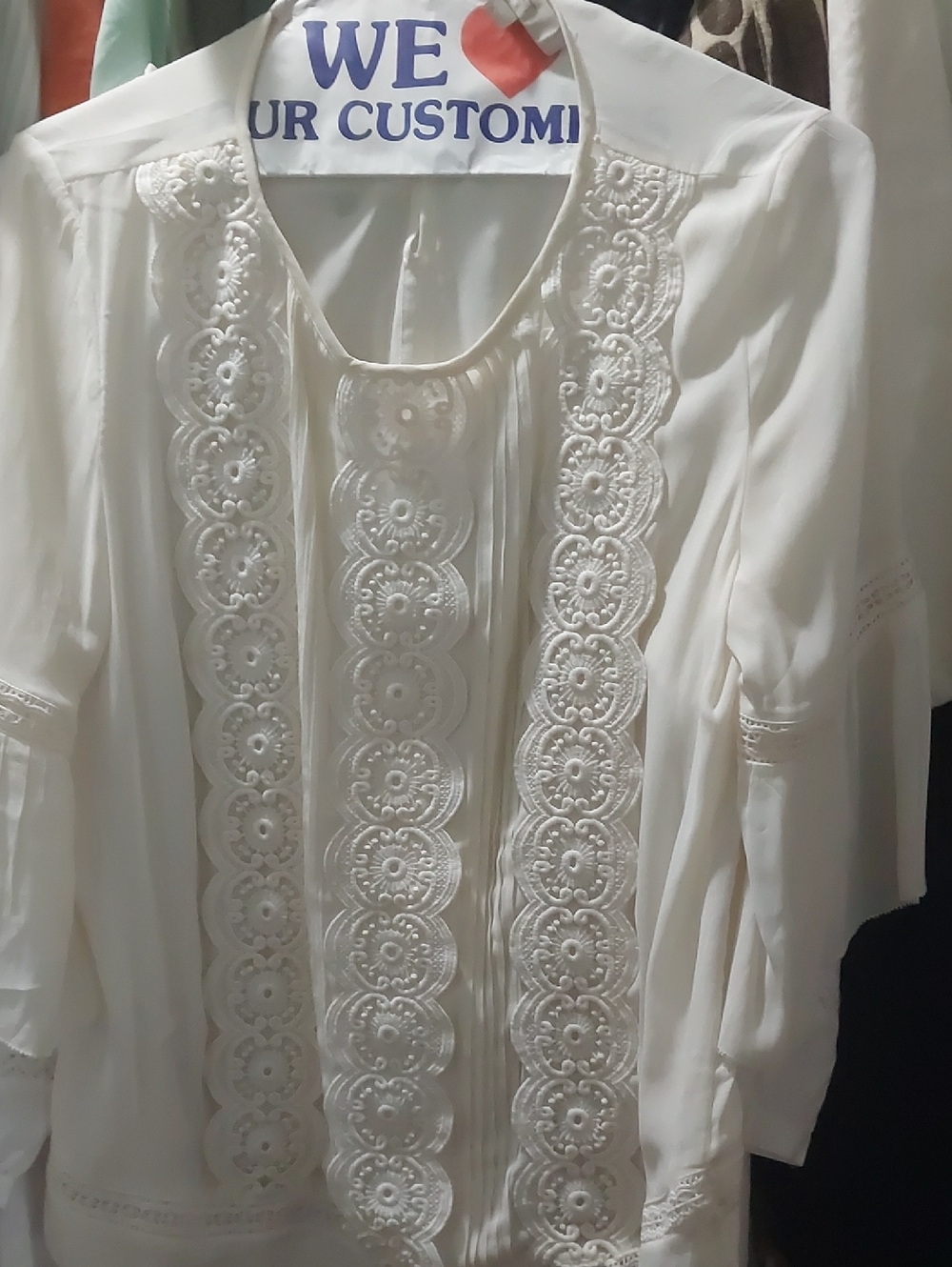 LOFT Cream Embroidered Front Lace Blouse